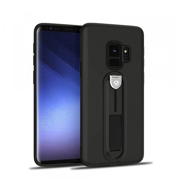 Wholesale Galaxy S9+ (Plus) Runner Slide Stripe Finger Holder Stand Case (Black)